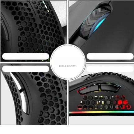 BM600 wireless optical computer mouse with hollow-out luminous shell in cyan, black, or white.