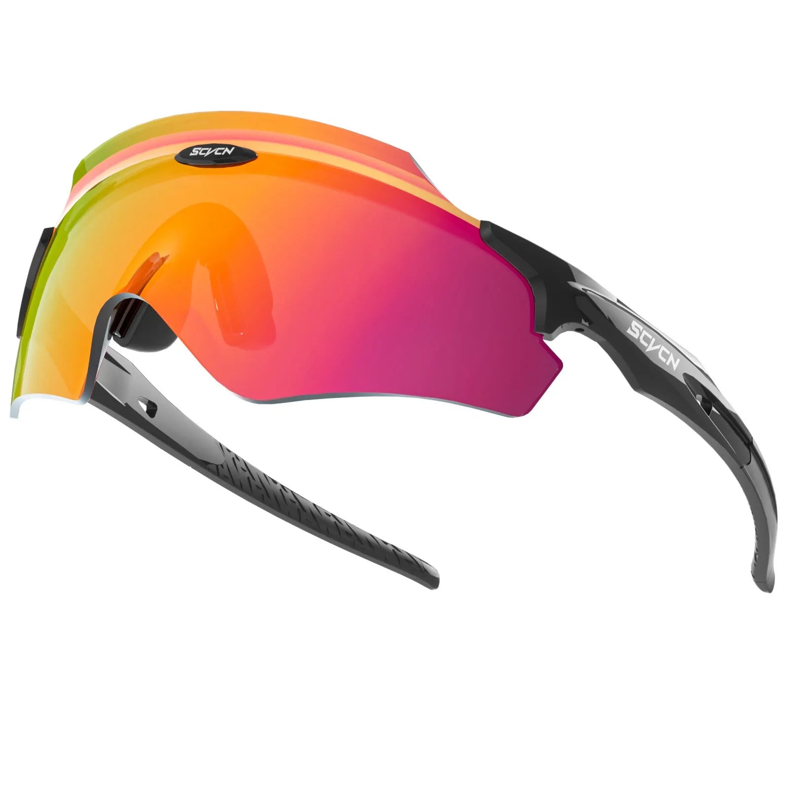 Frameless athletic windproof glasses with a colourful integrated lens in multiple style options.