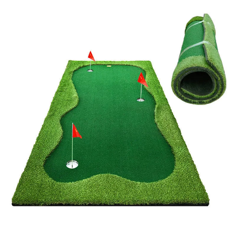 Indoor golf putting green mat measuring 1.5m x 3m with artificial lawn surface in standard edition