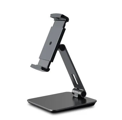 Foldable aluminium desktop phone and tablet holder showing rotation mechanism