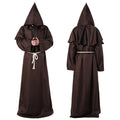 Medieval friar wizard monk costume in wine red colour, adult size, made from polyester fabric