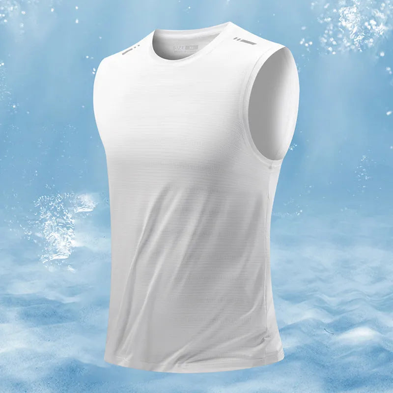 Man wearing a loose-fit grey sleeveless bamboo blend waistvest for casual wear.