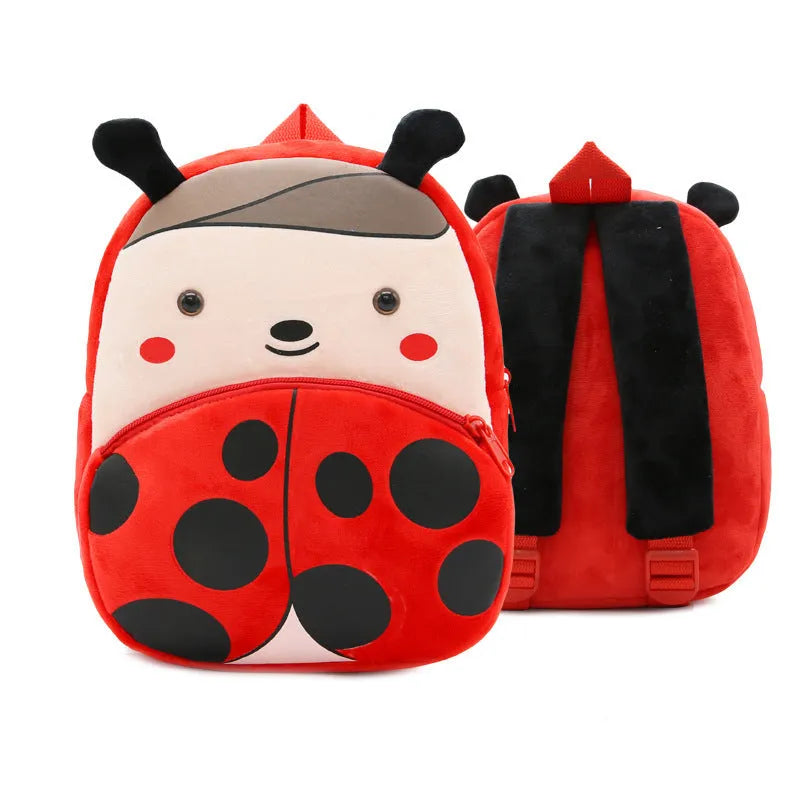 Small cloth animal backpack for kindergarten children, 26.5x24x10.5cm, with zipper pocket, available in multiple colours