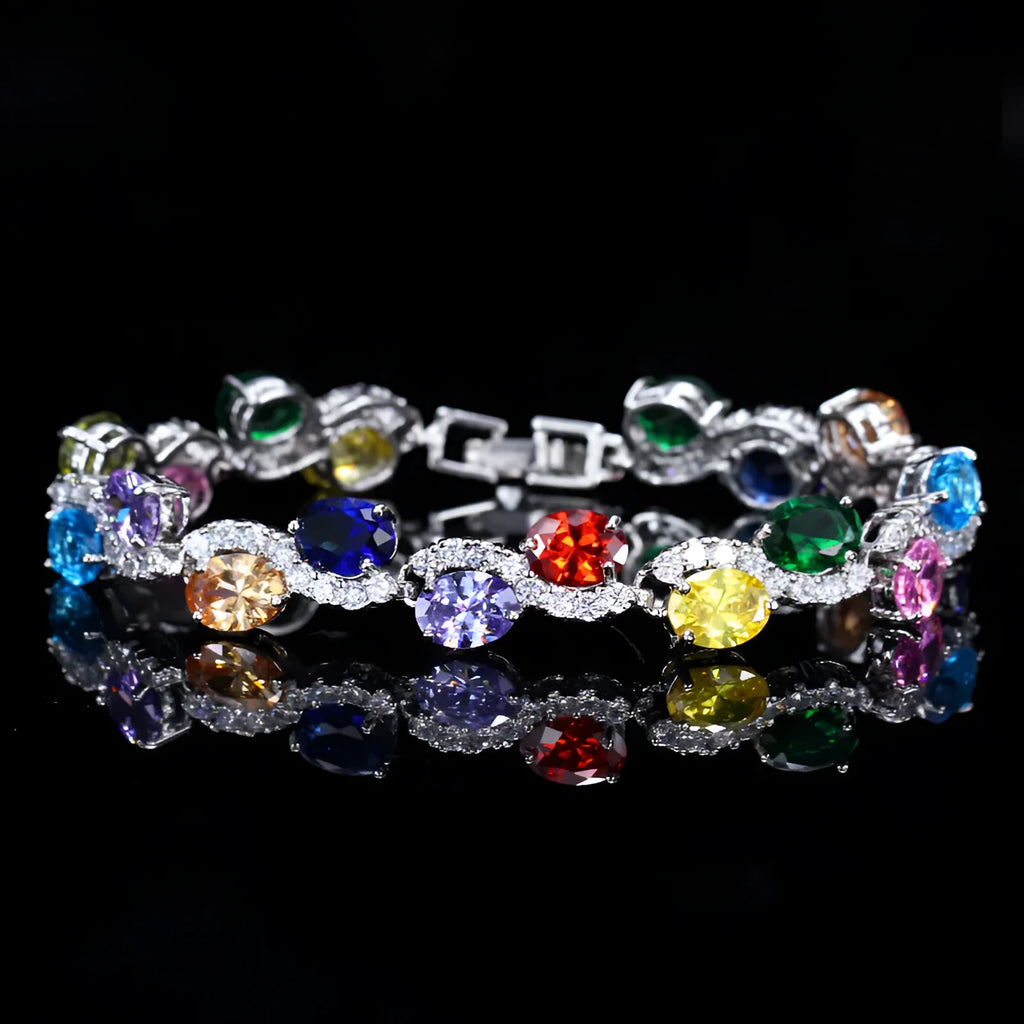 Copper gold-plated geometric bracelet with AAA+ zircon stones in a choice of colours.