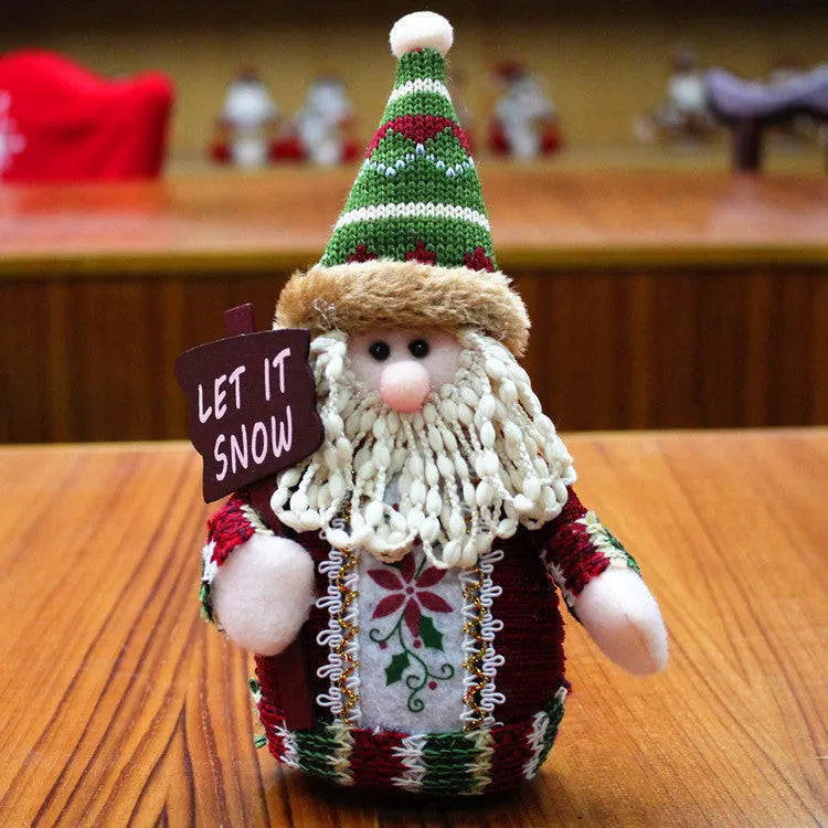 Red, green and white flannel Christmas snowman hanging decoration with wooden hook