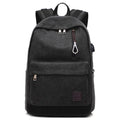 Canvas backpack with USB charging port and laptop compartment in grey colour