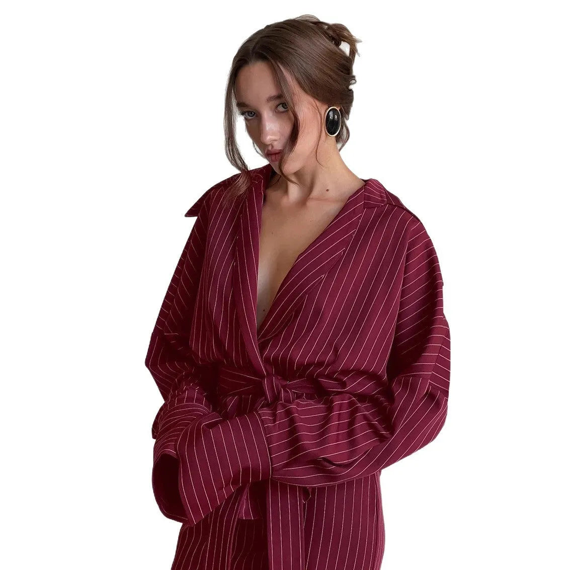 Women's simple casual hip skirt set in red plaid polyester with shirt-sleeve top and matching dress, autumn retro style