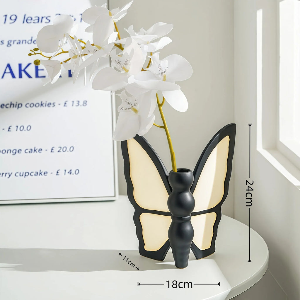 Butterfly design ceramic vase with built-in tissue box holder for living room