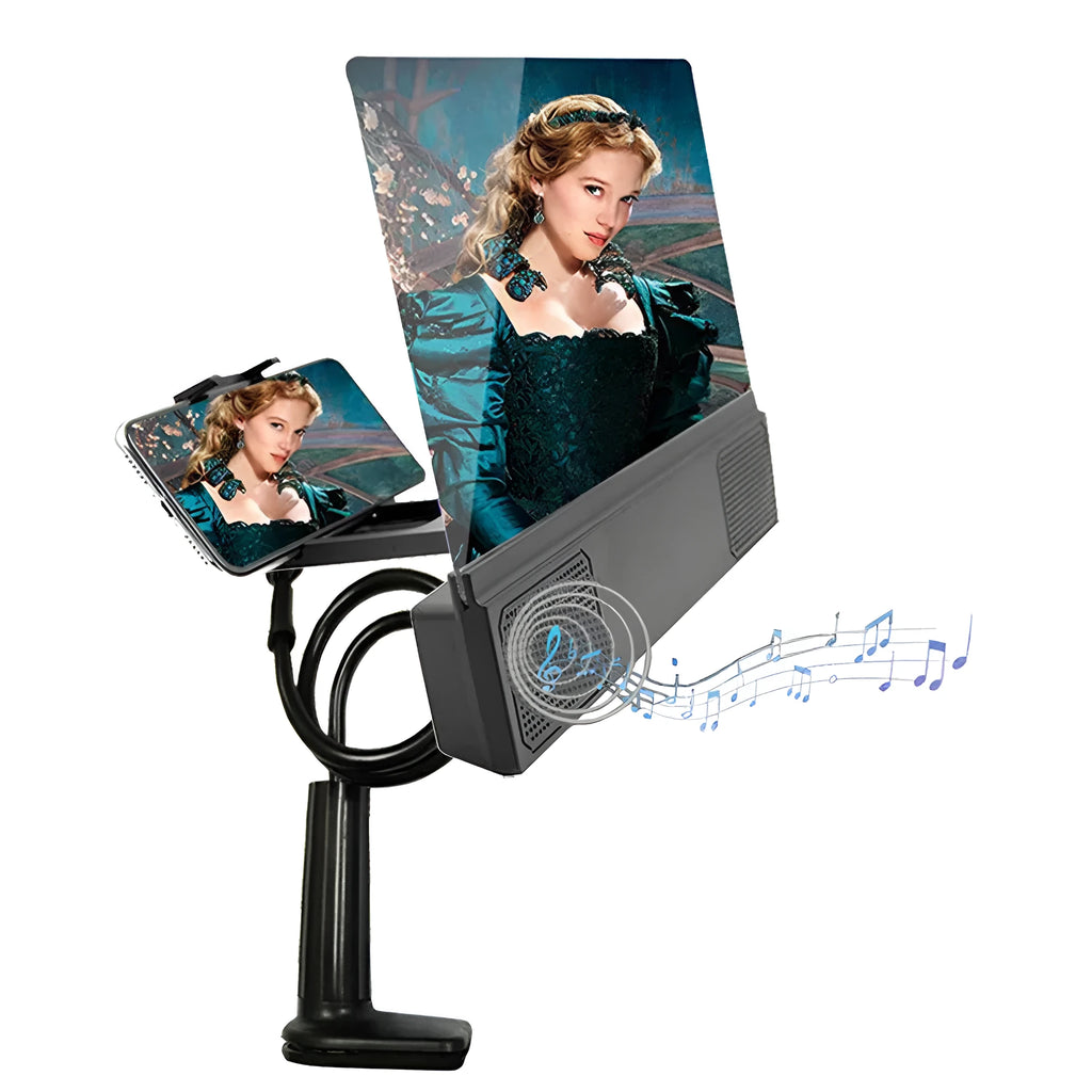 12-inch foldable mobile phone screen amplifier with gooseneck stand and speaker