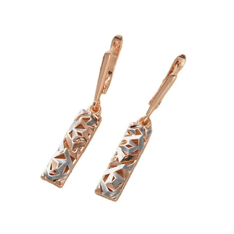 Rectangular hollow stud earrings with a two-tone colour geometric design