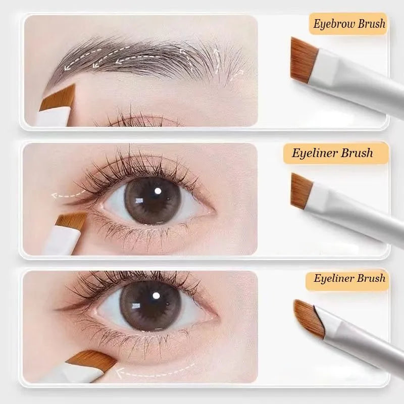 Four angled eyeliner and brow makeup brushes in leather case with ultra thin precision tips