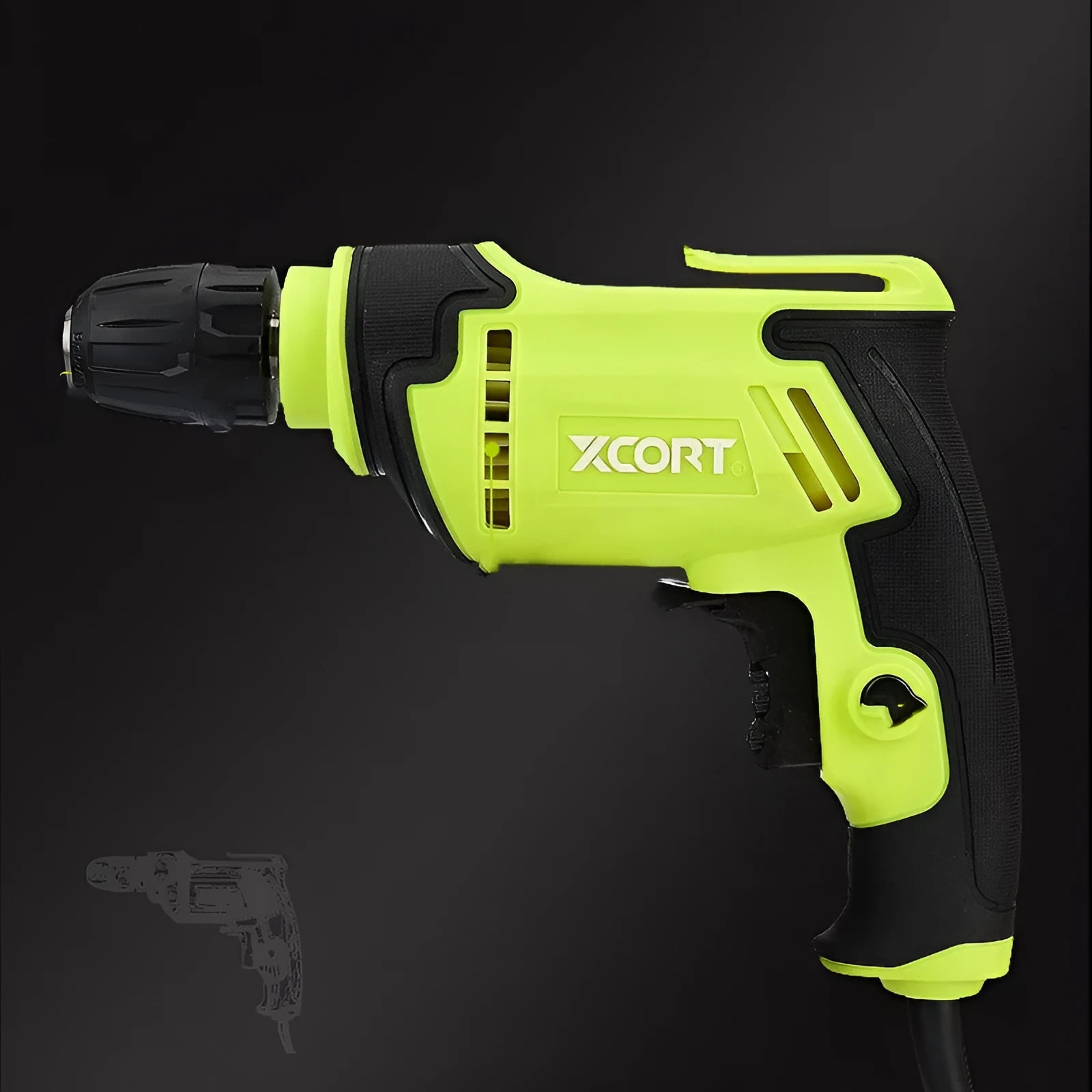 Pistol grip high-power 450W electric drill with a 10mm chuck on a workbench.