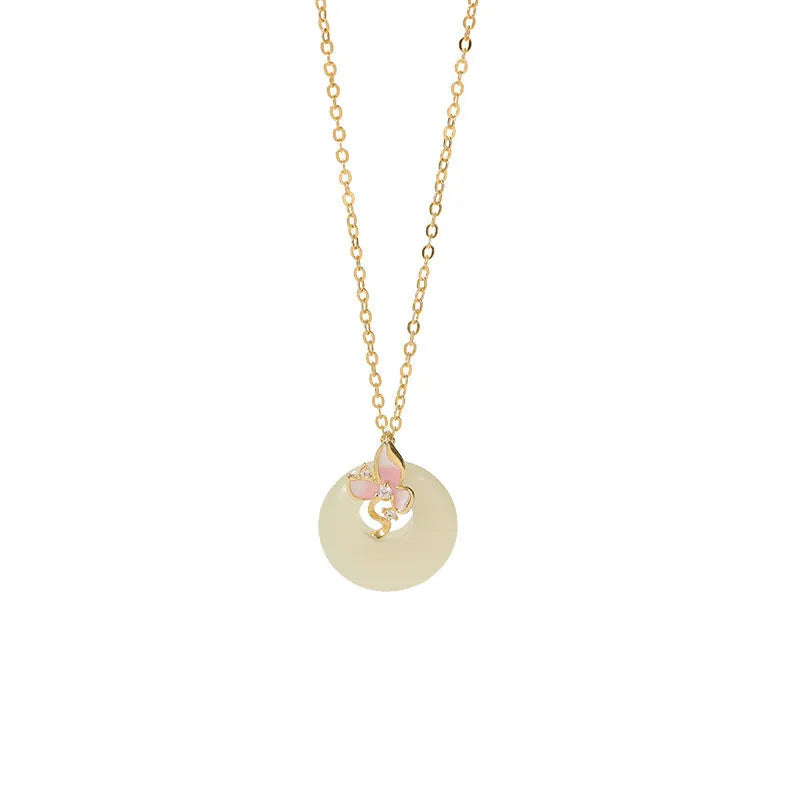 925 silver orchid flower pendant necklace with a peace buckle on an O-ring chain.