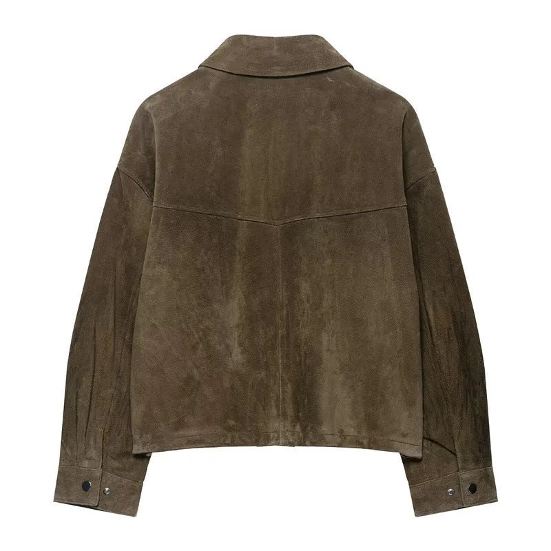 Women's regular fit PU leather jacket in pictured colour with Japanese Korean casual style