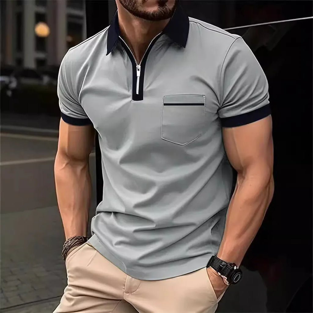 Men's loose fit short sleeve shirt with chest pocket and zipper decoration in multiple colour options