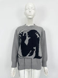 Women's loose Alpaca wool sweater with tassel design and abstract pattern in grey colour
