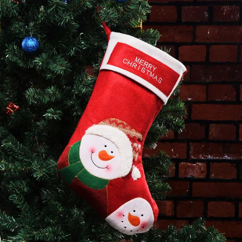 American-style non-woven fabric Christmas stocking decoration with snowman, elk, and elderly man designs