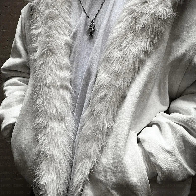 Men's and women's casual loose coat in white or black with regular long sleeves