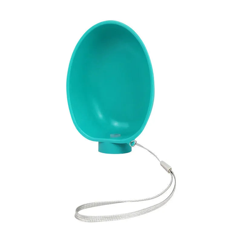 Portable dog drinking bowl in blue, 125x95x40mm, ABS material, slow-flow valve for outdoor dog feeding