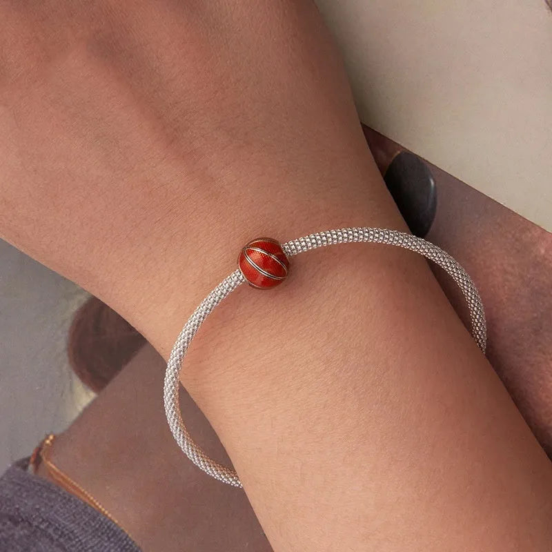 S925 sterling silver basketball bead with drip oil finish, 1.0x0.9 cm size, aperture 0.45 cm