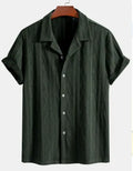 Men's loose black cardigan with short sleeves on a hanger