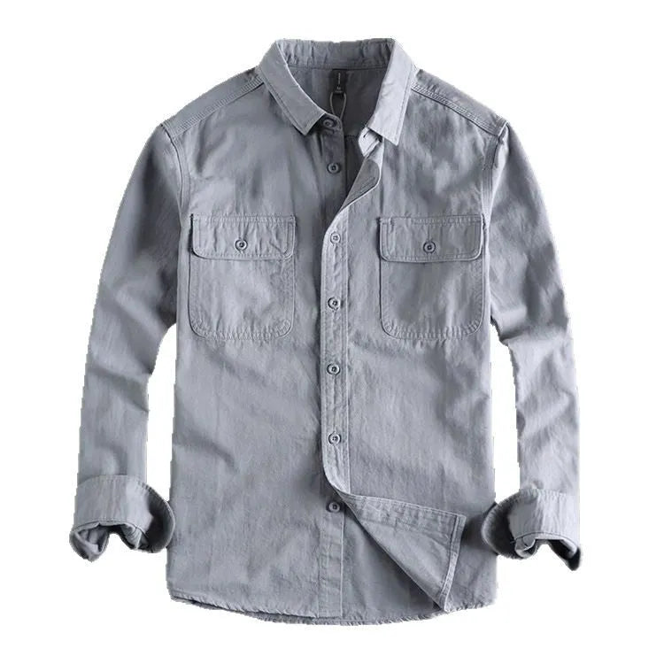 Men's loose fit cardigan-style long sleeve shirt in polyester fibre