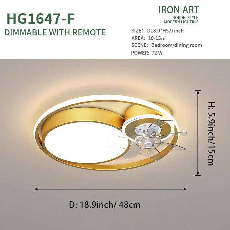 48cm overhead fan light with metal blades and acrylic lampshade in European style design