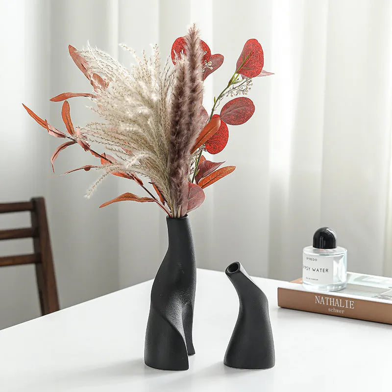 Nordic ceramic shaped double vase in Cream Colour for home decoration ornament