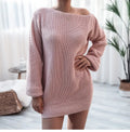 Women's off-shoulder knitted sweater dress with lantern sleeves in solid colour