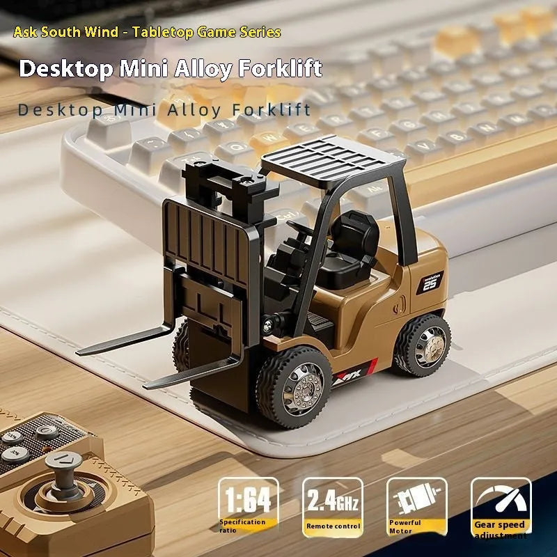 1:64 scale alloy remote control forklift engineering model with cargo forks and wooden pallet