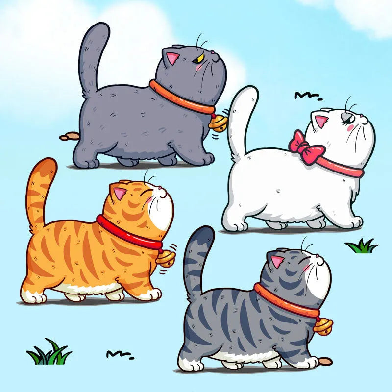 Waterproof PVC car sticker decal showing a design of five cats walking, available in three sizes.