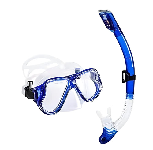 Anti-fog diving mask with PC frame and silicone strap in black, blue, pink or yellow, shown with a test tube.