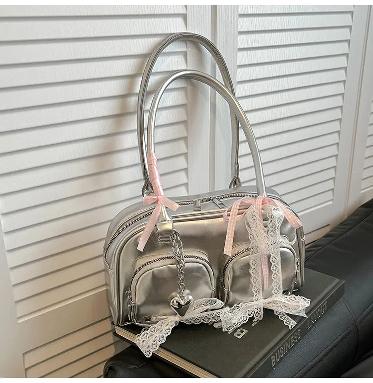 Soft PU leather cross-body shoulder bag in horizontal square shape with large capacity and mobile phone compartment