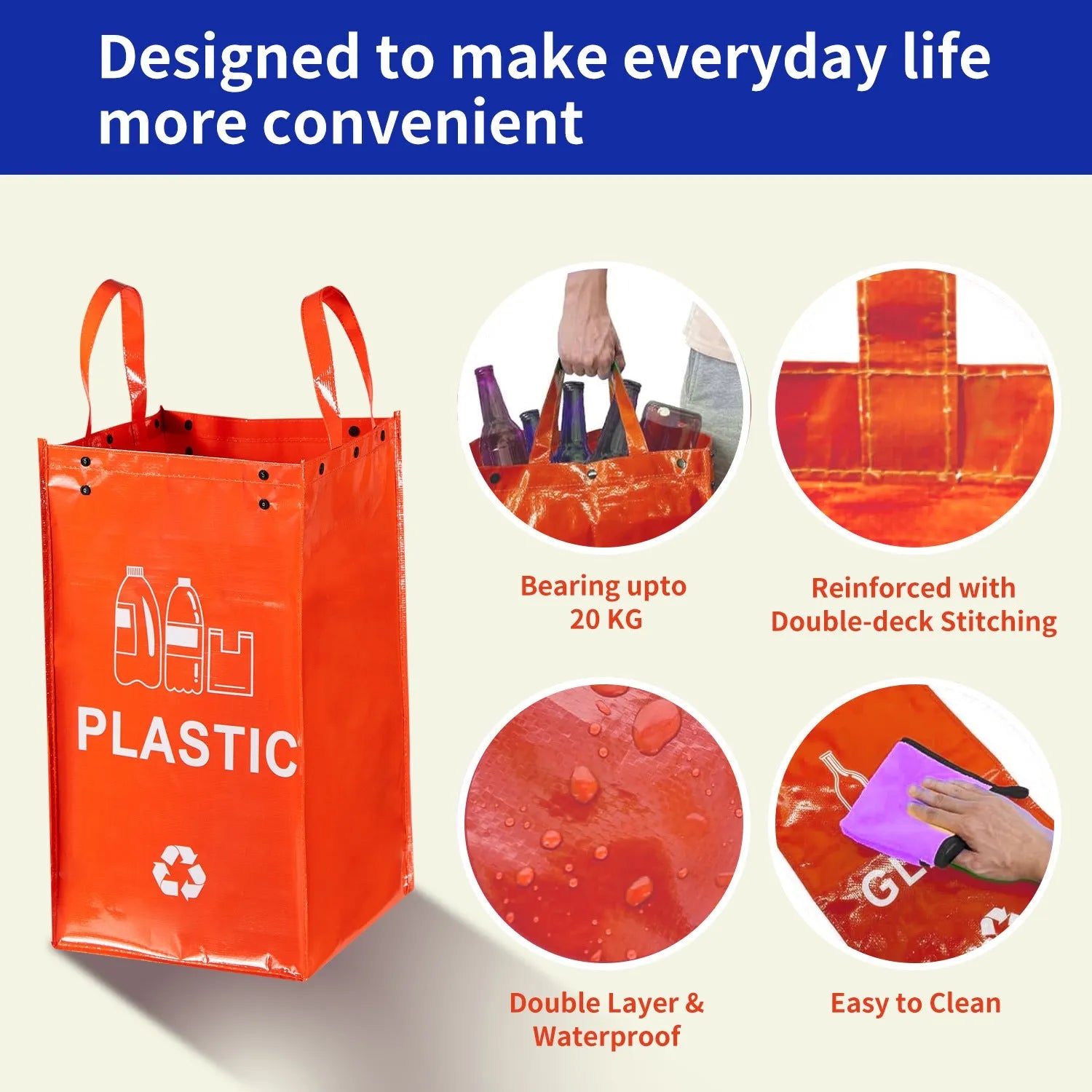 Blue 40-litre plastic handbag-style garbage bin for wet waste sorting.
