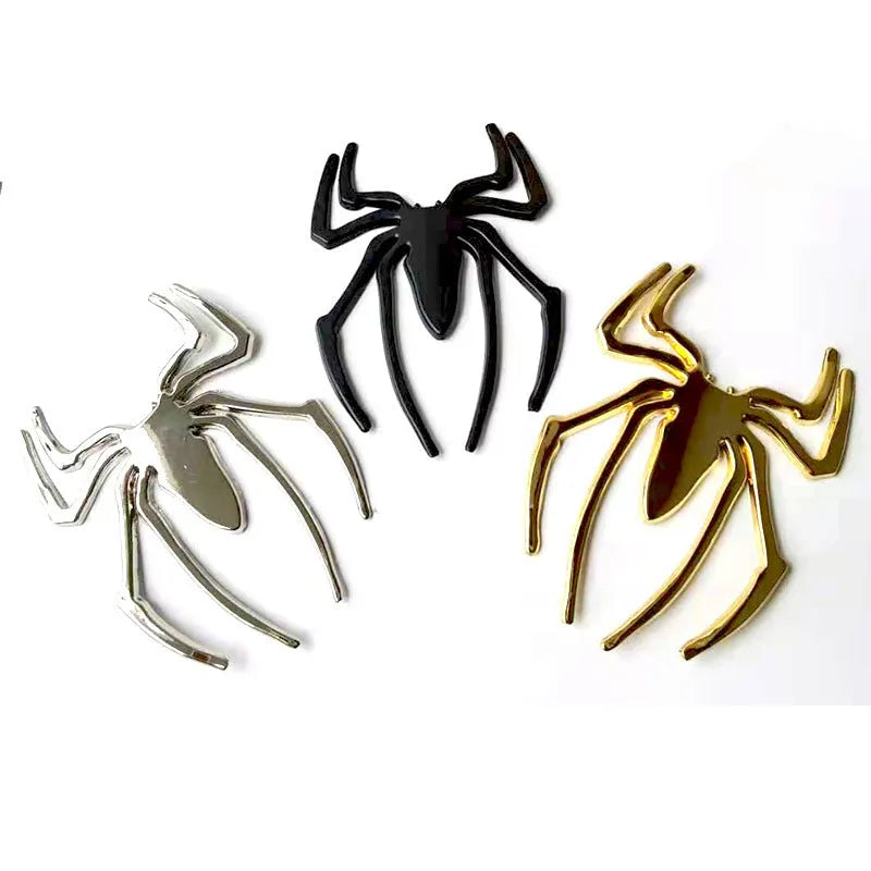 Three-dimensional metal spider bumper sticker with zinc alloy construction measuring 7x5cm