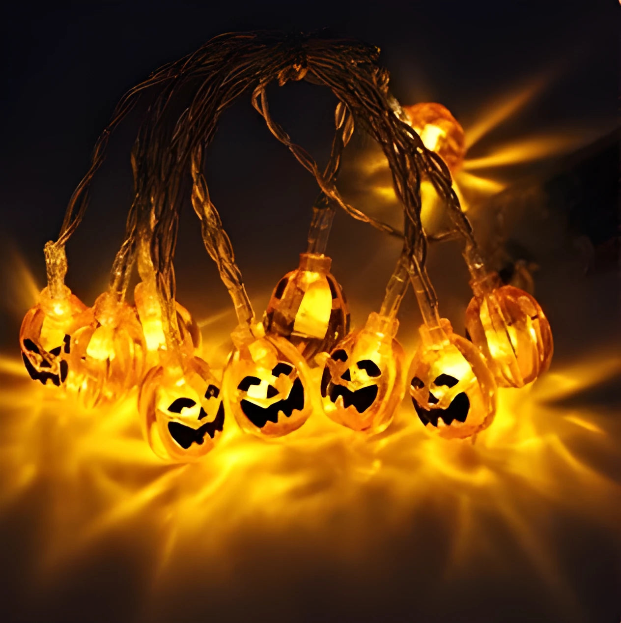 Halloween LED string lights with pumpkin, ghost and bat figurines on 1.2 metre waterproof battery-powered string