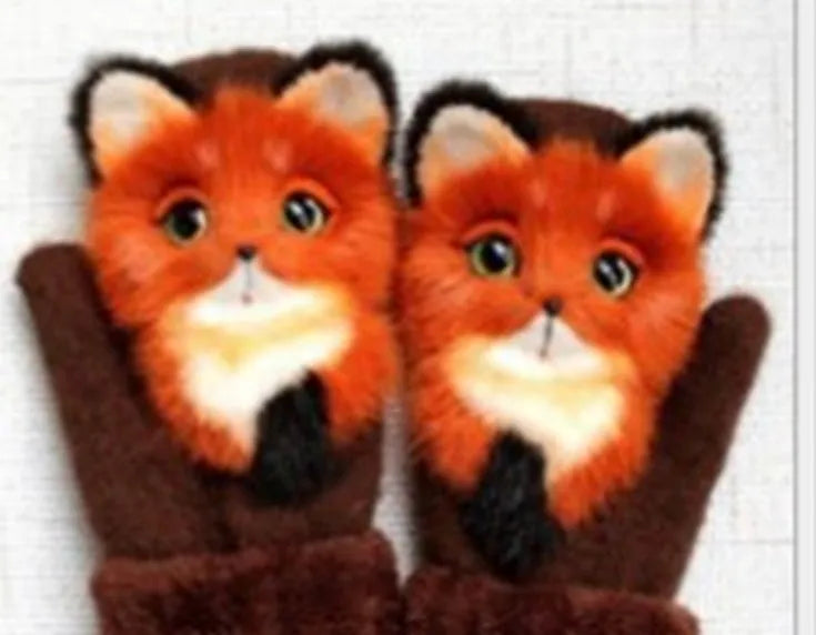 Cartoon animal autumn winter warm mittens 28cm red one size