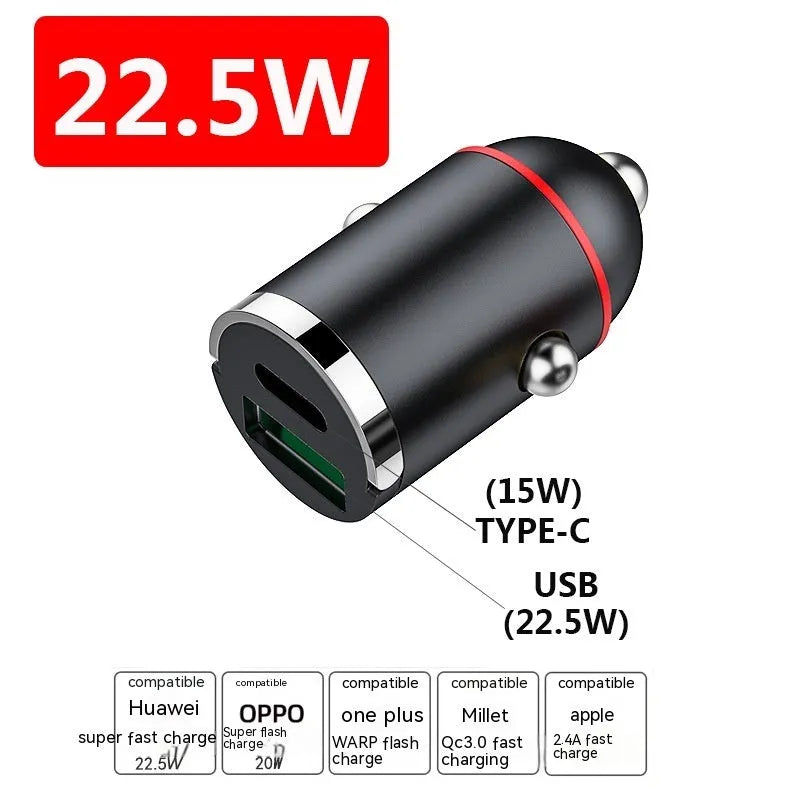Black 200W zinc alloy car charger with USB port measuring 38mm