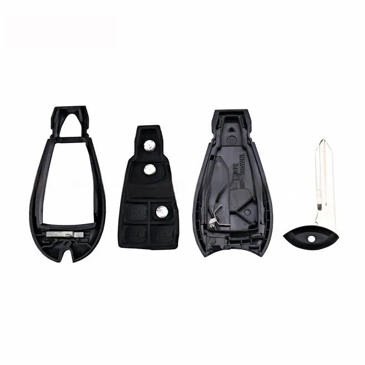 Dodge car key fob replacement shell in ABS brass and nylon, dimensions 85mm by 42mm by 15mm.
