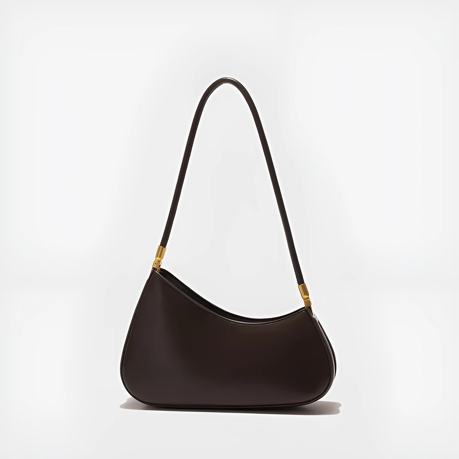 Retro oval women's underarm bag in PU leather with a single shoulder strap and zip pocket.