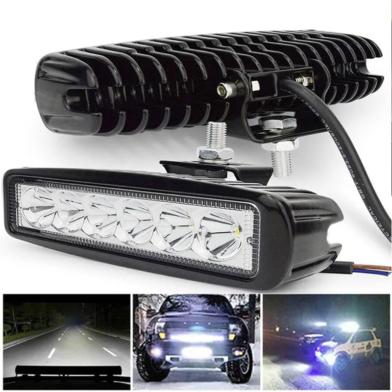 Black automotive auxiliary light with zigzag pattern on face, aluminium housing, and bracket mounting