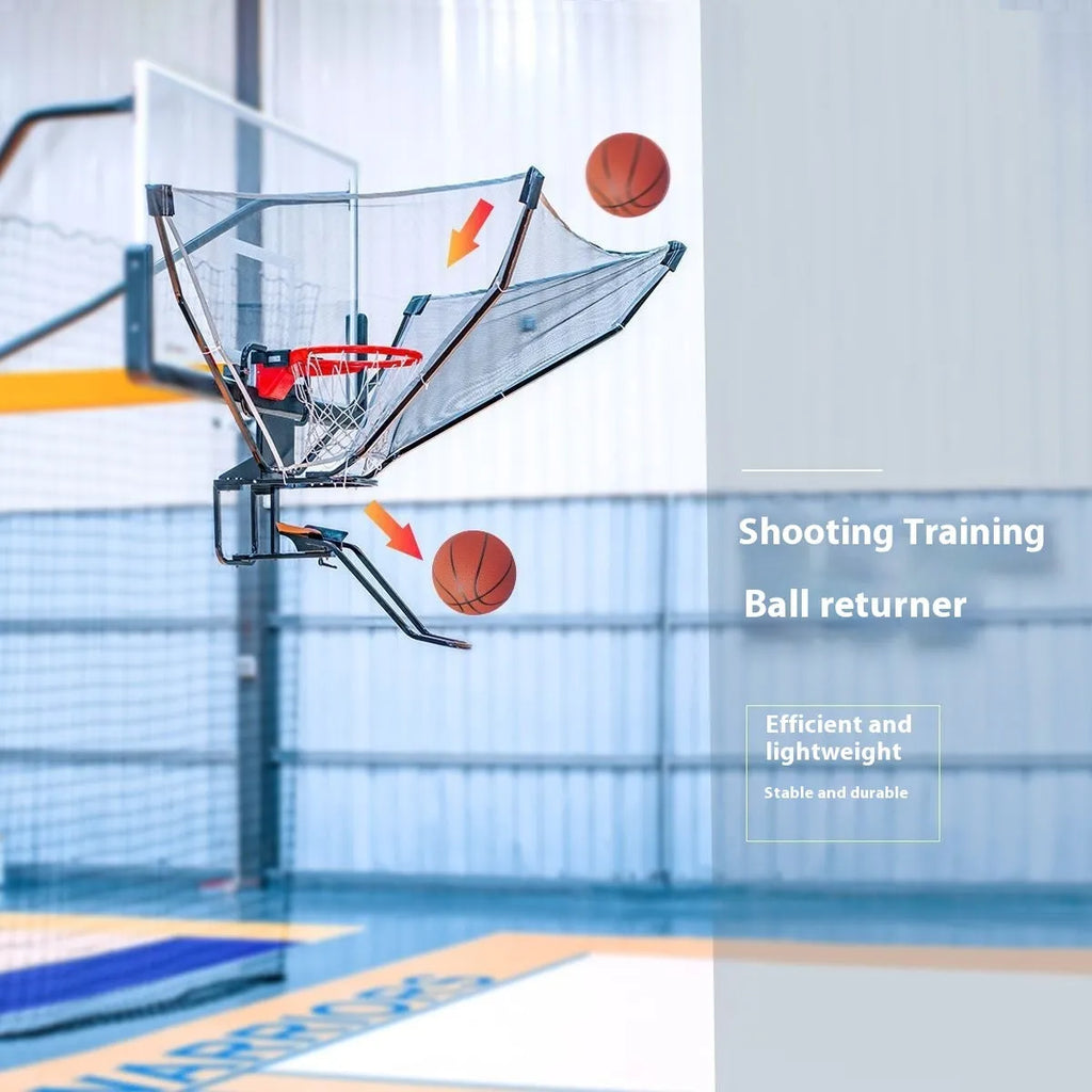 Continuous pitching automatic basketball shooting trainer with ball return function hanging from ceiling