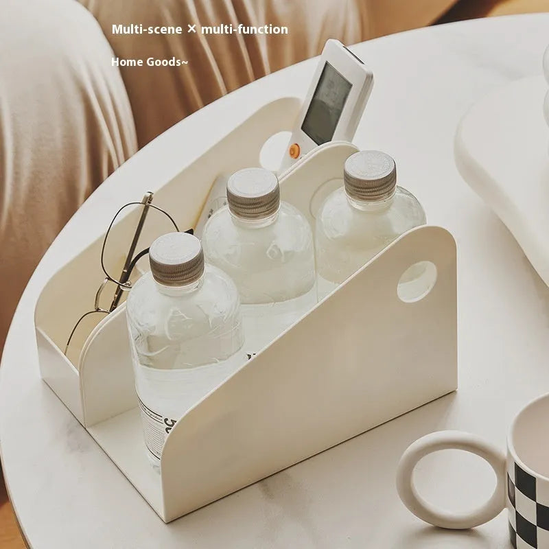 Plastic desktop stationery organiser with two grid compartments in ivory white colour