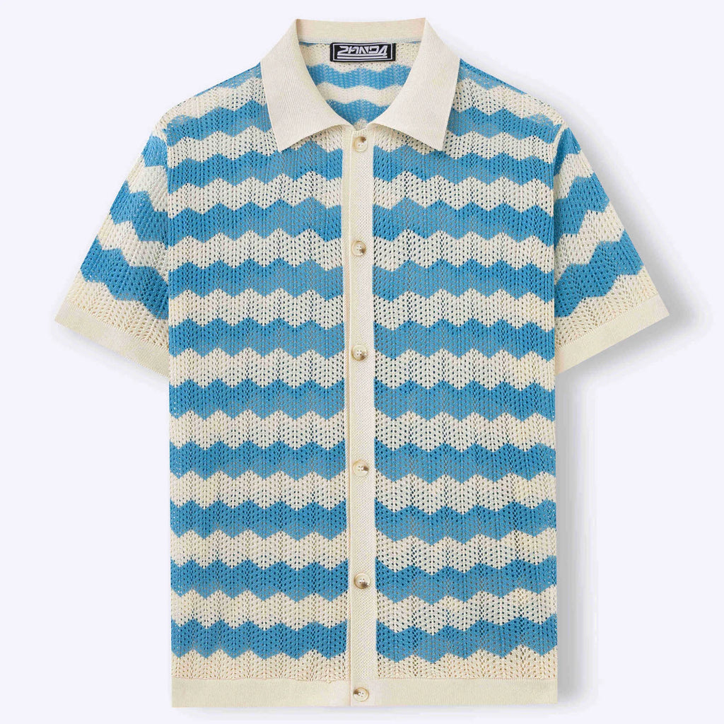 Short sleeve summer sweater with hollow jacquard corrugated flocking design in Tencel fabric