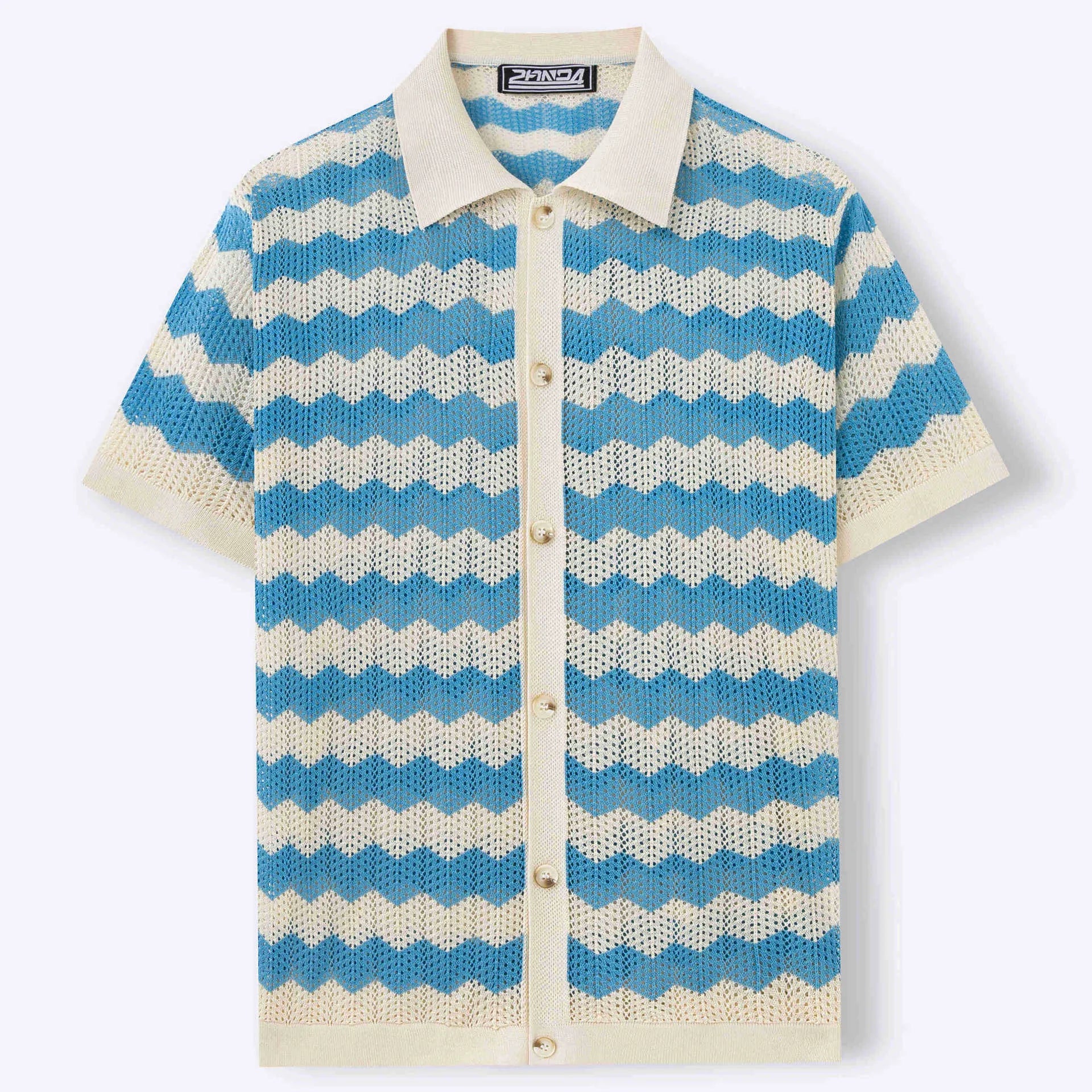 Short sleeve summer sweater with hollow jacquard corrugated flocking design in Tencel fabric