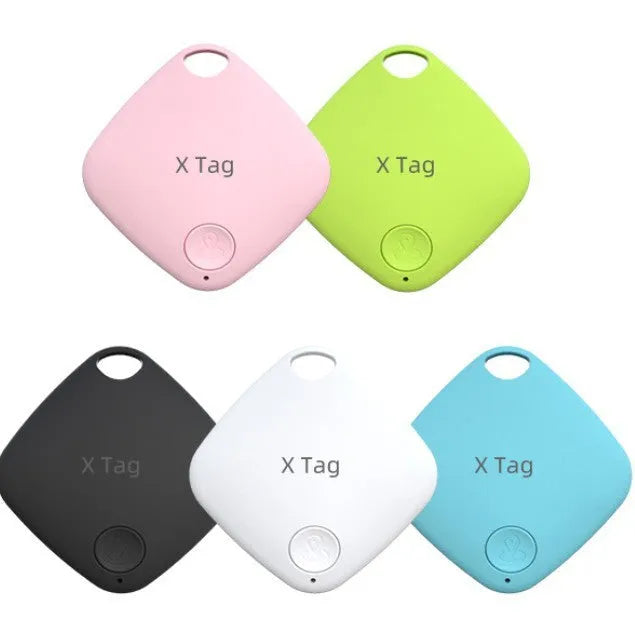 Small coloured Bluetooth anti-lost tracker for keys and wallets with two-way alarm.