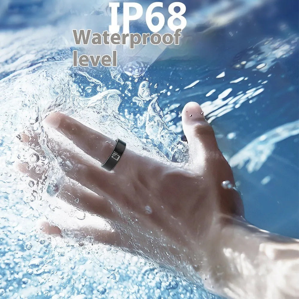Black ceramic smart ring for heart rate and blood oxygen monitoring with charging case