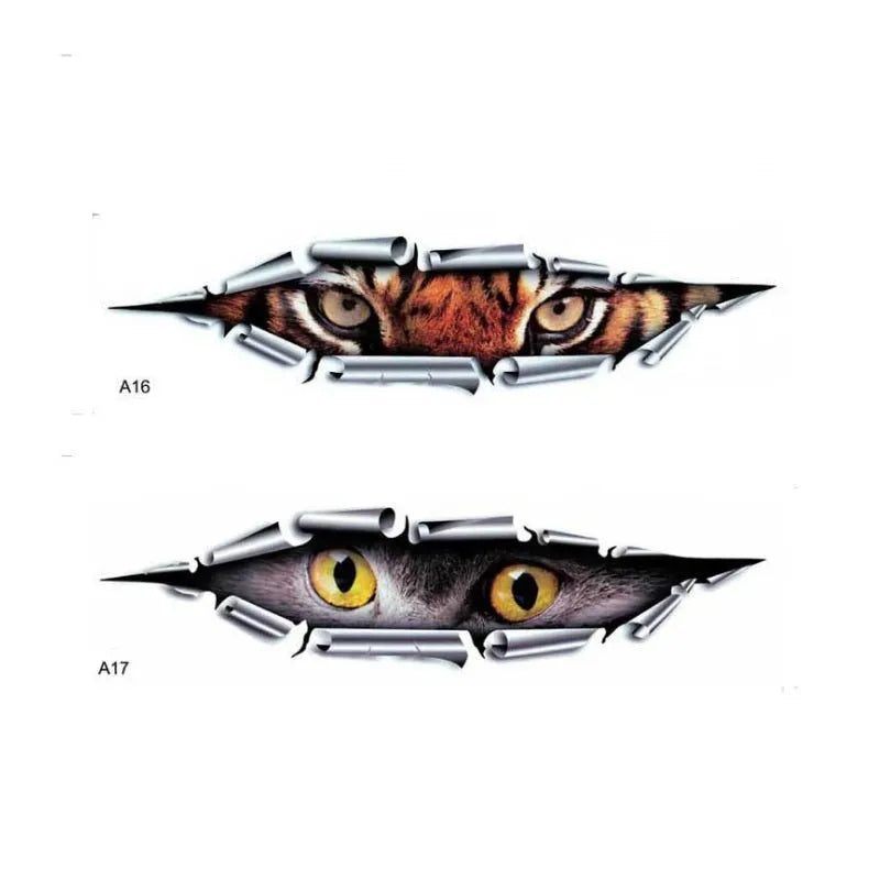 3D Tiger Eye or Eagle Eye peeping design car bumper sticker on transparent PVC background