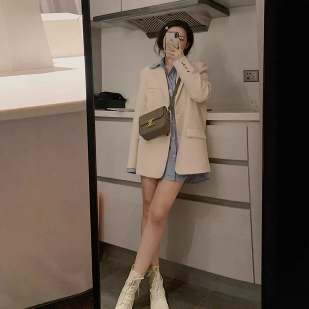 Korean-style fried street small suit jacket in solid colour with long sleeves and pockets