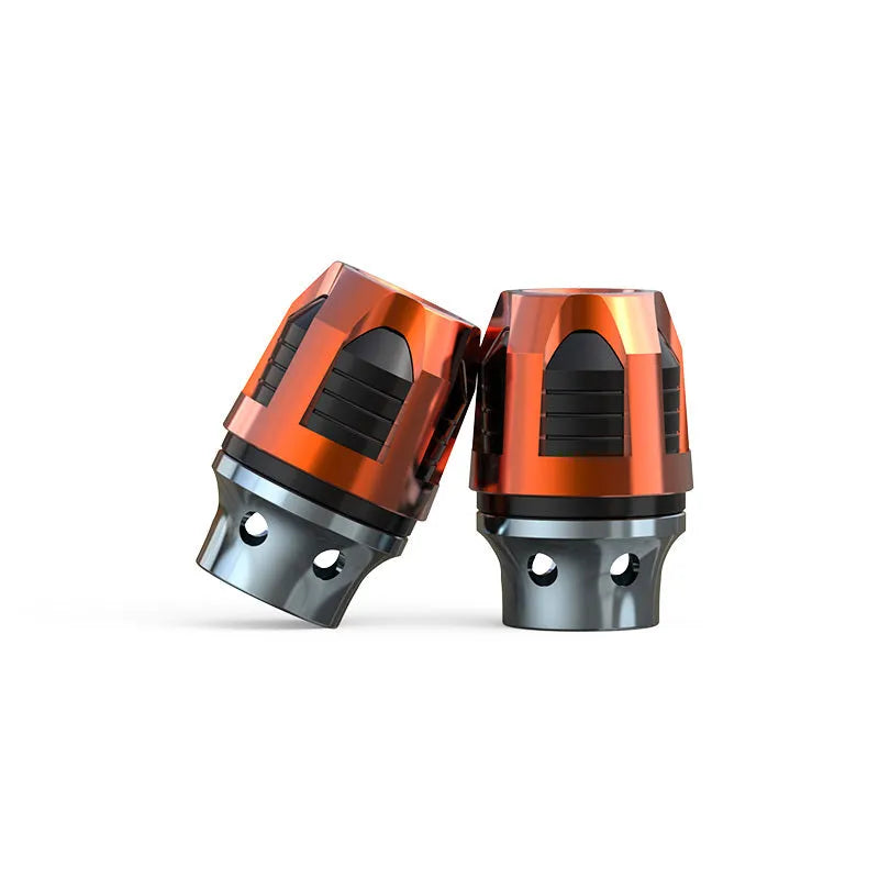 A pair of anodised aluminium fork cups for M14 motorcycle and electric scooter front axles in a selection of colours.